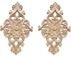 JGS Premium - Houten ornamenten voor huismeubels en wandkasten - Set van 2 - Decoratieve houten appliques - Gesneden houten ornamenten - Snijwerk decoratie - Meubelversiering (15 x 105 cm)