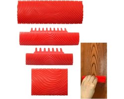 JGS Premium - Houtnerfgereedschap Set 4 stuks voor wanddecoratie DIY rood herbruikbaar