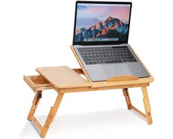 JGS Premium - Inklapbare Laptoptafel van Bamboe | Hoogte Verstelbaar | Laptopbureau met Lade en Ventilatie | Groef voor Waterbeker | Voor Tekenen en Lezen