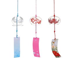 JGS Premium - Japanse windgong roze glazen - decoratie voor geluk en zonnevanger - buiten gebruik - 3 stuks