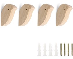 JGS Premium - Kledinghaken 4 stuks vogelvorm decoratieve jas haken met schroefmontage - Sterke draagkracht voor kleding, tassen, handdoeken - Houten wandhaken
