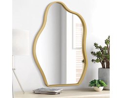 JGS Premium - Kleine Gouden Wandspiegel voor Moderne Muurdecoratie - Unieke Vorm - Wandgemonteerd - Artistiek - Woonkamer Slaapkamer Badkamer deco