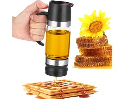 JGS Premium - Lekvrij honingglas met handvat en houder - Druppelvrije glazen honingdispenser - Siroopdispenser voor koffie of thee - Ideaal voor honing en siroop - Zwart
