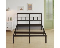 JGS Premium - Metalen Bedframe 150x200 cm Zwart met Gebogen Hoofdbord en Opbergruimte - Eenvoudige Montage