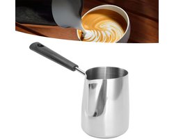 JGS Premium - Milk Frother Jug voor Turkse Koffie - RVS - Melkopschuimer voor Thuis en Koffiebar - Lang Steel Coffeeware - Bloemen Gieten - Melkverwarmer - Modern Design - 350ML