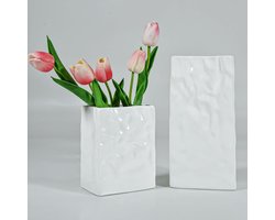 JGS Premium - Moderne keramische bloemenvazen 16 cm en 25 cm, crèmekleurig - decoratieve vazen voor pampasgras, tulpen, rozen - woonkamer en boekenkast - tafeldecoratie - cadeau voor mama en oma
