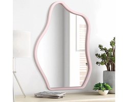 JGS Premium - Onregelmatige blauwe houten wandspiegel voor moderne badkamer en slaapkamer - Unieke asymmetrische hangende spiegel met wolk design