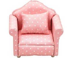 JGS Premium - Poppenhuis bank in 1:12 schaal met bloemenpatroon - Roze sofa met kussens - Mini-meubelset met fauteuil