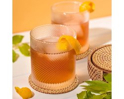 JGS Premium - Rieten Onderzetters Set met Houder - Set van 6 Glazen Onderzetters Tafel Onderzetters Kurken Onderzetters Rond voor Drankjes Kopjes Bar - Decoratief - Glazen Onderzetters Set Hout