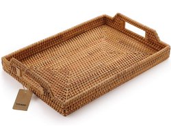 ### JGS Premium - Rotan Dienblad Theebakken Rechthoek - Salontafel Woondecoratie - Natuurlijk - 43x29x4.5cm