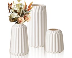 JGS Premium - Set van 3 boho-keramische vazen zwart voor pampasgras met moderne decoratie voor woonkamer en vensterbank.