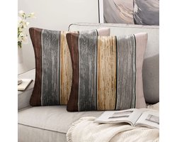 JGS ® Retro Moderne Kussenhoezen Set van 2 met Houten Strepen Design voor Stijlvolle Woonkamer Decoratie