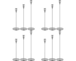 JGS ® Set van 12 Elegante Zilveren Kaarshouders voor Stijlvolle Tafeldecoratie en Feestelijke Gelegenheden