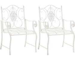 JGS® - Set van 2 Landelijke Tuinstoelen Punjab, Antiek Wit Weerbestendige IJzeren Stoelen