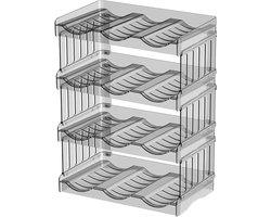 JGS ® Stapelsysteem voor Flessenopslag: 4 Stuks Transparante Organizer voor Koelkast en Keuken