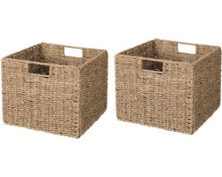 JGS ® Stijlvolle Gevlochten Opbergmanden voor Kasten en Rekken, Set van 2