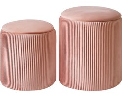JGS ® Stijlvolle Roze Fluwelen Voetenbank Set met Opbergruimte en Multifunctioneel Ontwerp voor Woonkamer