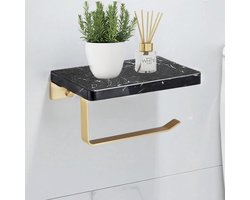 JGS ® Stijlvolle Toiletpapierhouder met Natuurlijk Marmeren Plankje en Zelfklevende Montageoptie