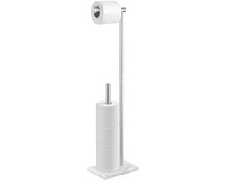 JGS ® Stijlvolle Vrijstaande Toiletrolhouder van Roestvrij Staal met Marmeren Basis voor Extra Stabiliteit