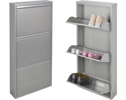 JGS® - Ultra-Dunne Metalen Schoenenkast met 3 Deuren in Grijs Ruimtebesparend Ontwerp-