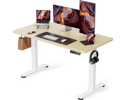 JGS® - Verstelbare Bureau 120 x 60cm Ergonomische Sta-Zit Tafel Computertafel voor Thuis Kantoor Natuurlijk Kleur -
