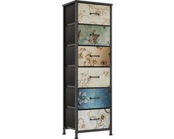 JGS® - Vintage Commode met 6 Linnen Laden en Metalen Frame, Stijlvolle Opbergtoren voor Woon- en Slaapkamer