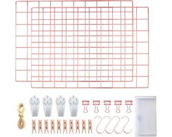 JGS ® Wandrooster voor foto's, roségoud, prikbord, rooster voor muur, metalen rooster, decoratieve wand, set van 2, multifunctioneel memobord, rooster, goud, 42 × 31 cm