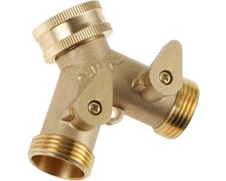 Jhubers Goods - 2-weg tuinslang connector - messing kraan spruitstuk - buiten binnenplaats gazon - keuken badkamer - standaard kraan - geschikt voor 3/4" Tap Y Splitter met ventielen en rubbers .