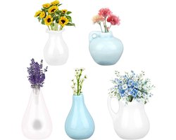 Jhubers Goods - 5 Stuks Mini Vaas Koelkastmagneten - Plantenmagneten - Keramieken - Schattige - Decoratie - Huis Kantoor Keuken - Grappig - Geschikt voor Koelkast en Whiteboard - Wit - Stijl C