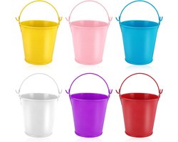 JHubers Goods - 6-Pack Gegalvaniseerde Emmers met Handgrepen - Metalen Emmers 8 cm - Geschikt voor Feest- en Festivaldecoratie - Voorkomt Waterlekkage - Inhoud 200 ml