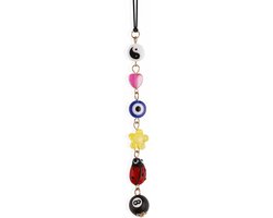 Jhubers Goods - Auto Charm, Boze Oog Hangende Ornament Kralen Lanyard Decor - Yin Yang Zonnevanger Hanger - Geschikt voor Achteruitkijkspiegel - Schattige Boho Bloem - Auto Decoratie met Compatibel met Good Lucky Days