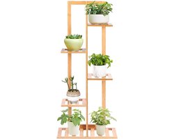 JHubers Goods - Bamboe Hout Bloempotten Rack Stand Plank, 5 Layer 6 Potten Potplantenrek Tuin Decoratie Display Rack - Balkon Woonkamer Patio