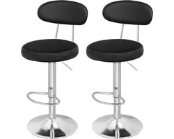 Jhubers Goods - Barkrukken - Set van 2 - In hoogte verstelbaar - Keukenstoelen - Draaibaar - Rugleuning - Voetensteun - Gevoerd - Zwart - PU - Geschikt voor bar - Moderne keuken - Comfortabele zitting met schuim - 360° draaibaar