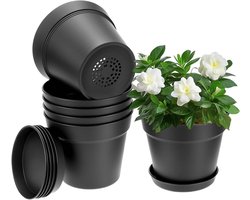 Jhubers Goods - Bloempot met schotel - Kunststof plantenpot - Drainagegaten - Rond - Binnen & buiten - Gemaakt voor bloemen - Wit ® 6 Stuks 15.5 cm, geschikt voor tuindecoratie.