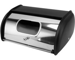 JHubers Goods - Broodtrommel van roestvrij staal met grote capaciteit en oprolbaar deksel - Multifunctioneel en elegant design voor op het aanrecht - Inclusief venster (zwart)