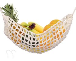 JHubers Goods - Hangende fruithangmat van 31,8x40,6cm - Met 2 haken - 100% katoen - Handgemaakt geweven - Ruimtebesparend - Fruitmand voor keukenopslag aan kastrand