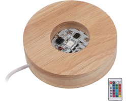 JHubers Goods - Houten Lichtvoetstandaard met LED-basis en Afstandsbediening voor Crystal 3D Glas - Kleurrijke Sfeerverlichting