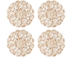 Jhubers Goods - Houten Ronde Applicaties - Decoratieve Bloem Stickers - Doe-het-zelf Onlays - Ongeverfd - Bed Deur Kast - Meubels Decoratie - Geschikt voor 11,8 cm/4,64 inch - 4 Stuks