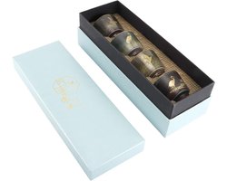 JHubers Goods - Japanse keramische theekopjes set van 4 - theepotten in Japanse stijl - handgemaakt cadeau voor thuiskantoor - donkergroen