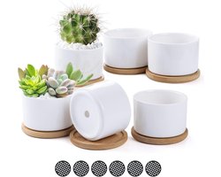 Jhubers Goods - Keramische plantenbakken - Vetplantenbakken - Mini decoratieve potten - Geschikt voor bonsai - Wit - 6-delige set van klassieke ronde plantenbakken