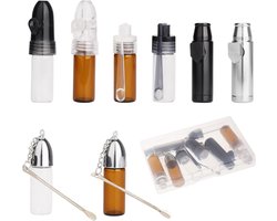 Jhubers Goods - Kruidencontainer - Kruidendispenserfles - Lekvrij - Opslagflessen - Mini Glazen Flesjes - Lepel - Reizen - Kamperen - Geschikt voor Keuken - 8st.