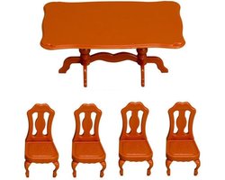 JHubers Goods - Mini Eettafel en Stoelen Set voor Poppenhuis - Houten Meubels voor Poppen - Interieur Speelgoed met Familie Tafel - Mini Meubelset Set met Stoelen - Leuke Poppenhuis Eettafel - Ruimtebesparende Speelgoedset