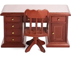 JHubers Goods - Miniatuur kantoor meubels - Set van 2 - Bureau, tafel, stoel - Poppenhuis accessoires