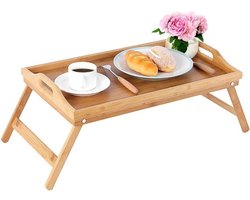 JHubers Goods - Opvouwbaar Dienblad Bamboe 63 x 27,3 cm - Bijzettafel met Handvatten voor Ontbijt op Bed