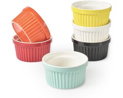 Jhubers Goods -Plus - Porseleinen Ramekins Set 240 ml voor Bakken - Set van 6 Meerkleurig - Crème Brûlée Soufflé Cup