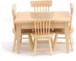 JHubers Goods - Poppenhuis Eettafel en 4 Stoelen voor Realistische Huisdecoratie