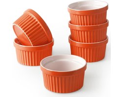 Jhubers Goods - Porseleinen Ramekins Set voor Bakken van IJskom, Creme Brûlée en Soufflé - 240 ml - Set van 6 - Oranje