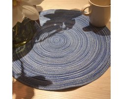 Jhubers Goods -Ronde placemat, set van 4 gevlochten wasbare tafelmatten in blauw - X aantal cm Diameter - Tafeldecoratie - Duurzaam en stijlvol.