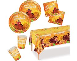 JHubers Goods - Serviesset voor 16 gasten, Thanksgiving decoratie, tafelkleed, borden, servetten, bekers - 53-delig
