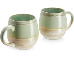Jhubers Goods - Set van 2 koffiekopjes - Moderne keramische mokken - Grote koffiemokken - Groen reactief glazuur, 620 ml
